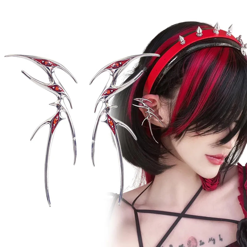 Gothic Metal Butterfly Ear Clip Hip Hop Punk Girl Cosplay Without Piercing Elf Earring Jewelry Dancing Party Accessories Gifts