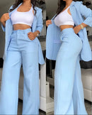 New Arrivals Temperament Spring Women's Clothing Pure Color Elegant Long-Sleeved Lapel Suit Pocket Straight-Leg Pants Suit