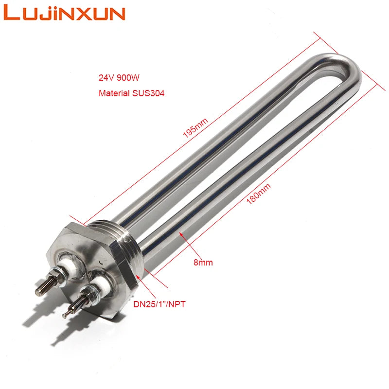 LUJINXUN 24V 900W 304 Stainless Steel Heating Element Submersible Water Heater Element 180mm Tube Length