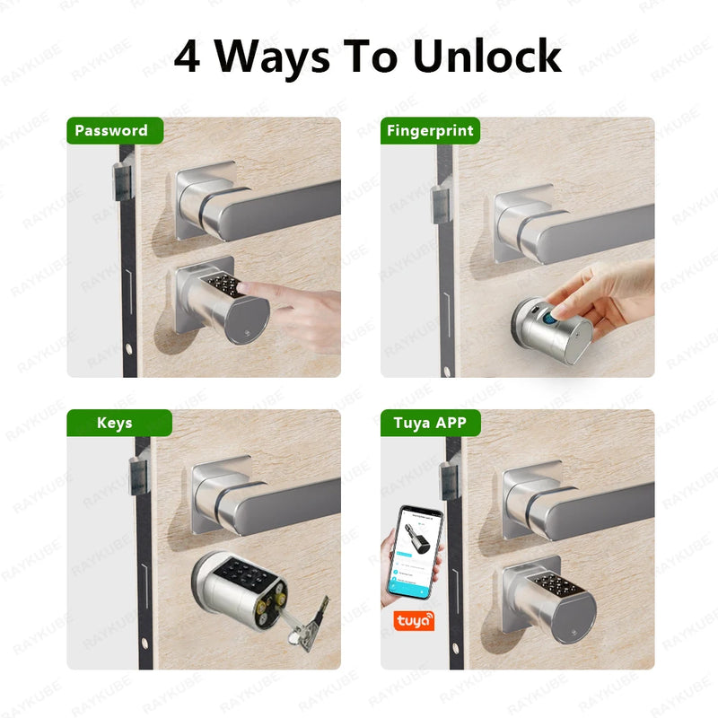 RAYKUBE L11 Tuya BEL Fingerprint Cylinder Electronic Door Lock With Adjustable Cylinder Length Password/Key/Tuya APP Unlok