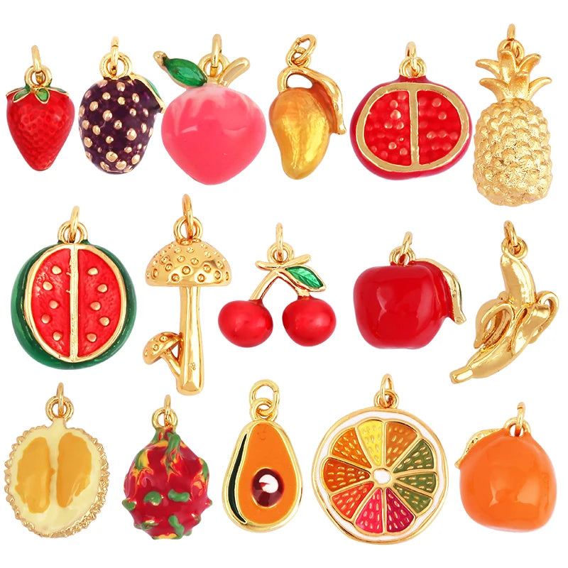 3D Fruit Strawberry Grape Mango Pineapple Water Melon Cherry Banana Charm Pendant , Jewelry Necklace Bracelet Making Supply M15