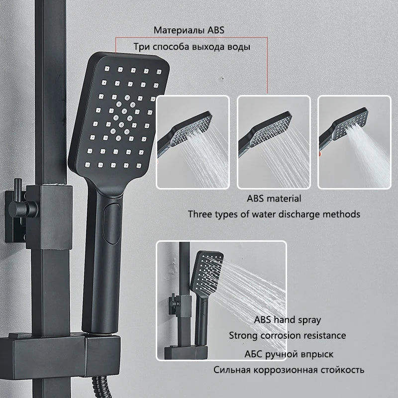 Black/Chrome ABS Shower Faucet Bathroom Shower Mixer Crane Rotatable 15CM Long Spout Rain Shower Set Shower Spray Shower