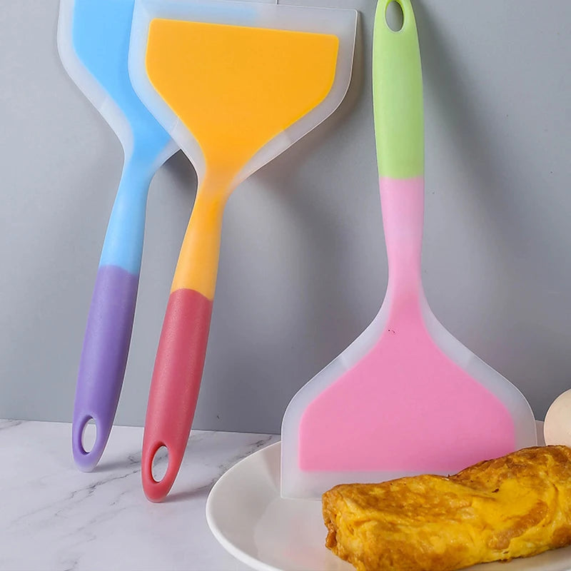 Silicone Pot Shovel Jade Roasted Wide Mouthed Shovel Dual Color Transparent Handle Heat Resistant Frying Shovel Kitchen Tool