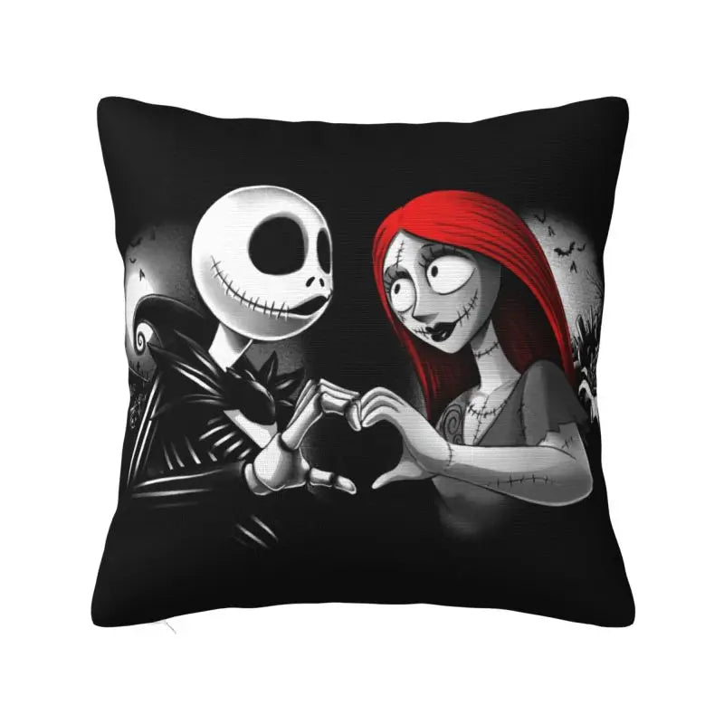 Custom Halloween Skull Jack Sally Throw Pillow Case Home Decor Nightmare Before Christmas Movie Cushion Cover Square Pillowcase