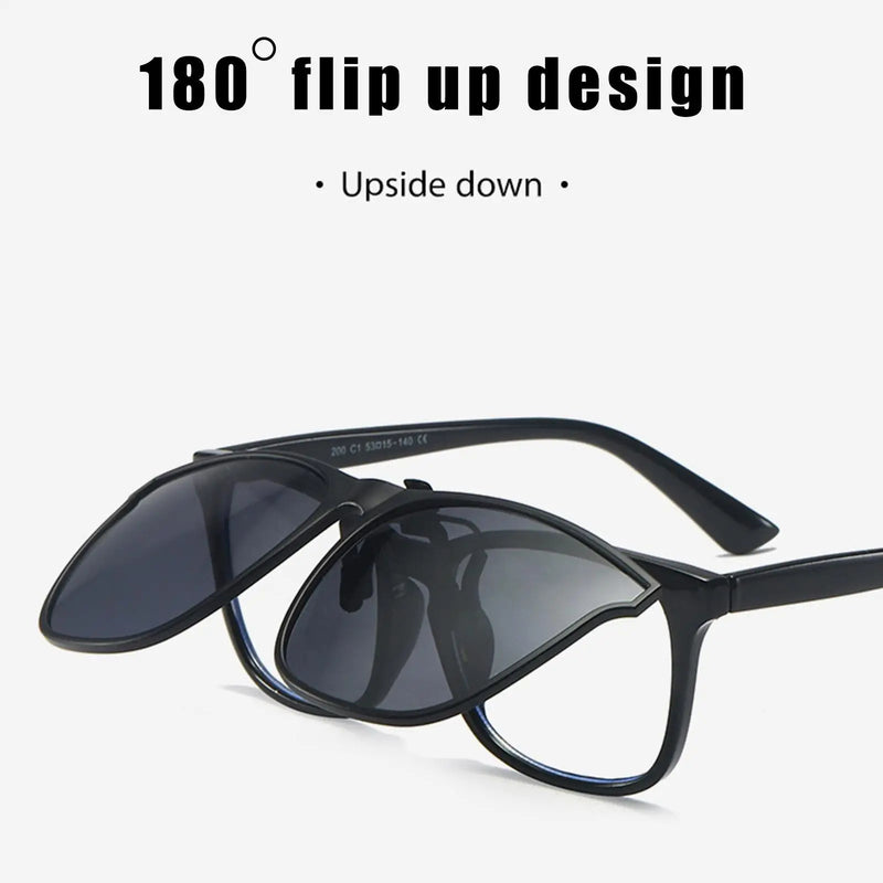 New Polarized Flip-up Sunglasses Clips For Myopia Glasses Retro Big Size Square TAC Material Glasses Clip-on Sunglass Clip