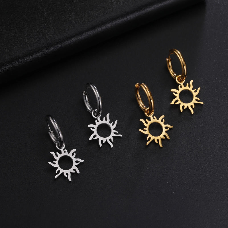 Skyrim New Sun Totem Pendant Drop Earrings Stainless Steel Women Gold Color Hoop Earrings Fashion Party Jewelry Gift Wholesale