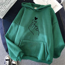 Damen Hoodies Casual Kpop Finger Herz Liebe Muster Kapuzenpullover Mode Hoodie Langarm Damen Pullover Streetwear