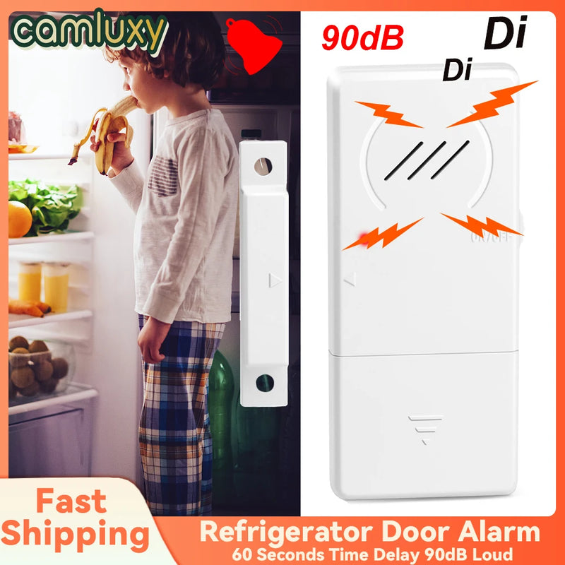 Camluxy Refrigerator Door Alarm When Opened 60 Seconds Time Delay 90dB Loud Ultra-Slim Fridge Alarm Window Open Alarm Safety