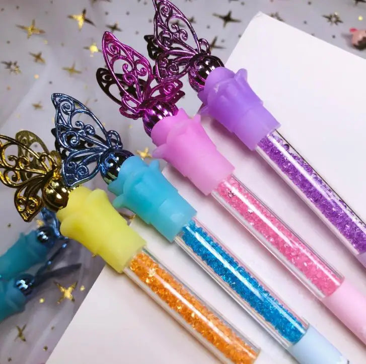 2 Pcs Cute Novelty Butterfly Crystal Gel Pen Stationery creative sweet pretty lovely