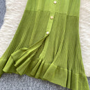 SINGREINY Summer OL Knit Dress 2025 Women V Neck Button Design Slim Mermaid Sundress Fashion Elastic Solid Bohemian Long Dress