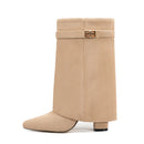 Ladies' Autumn and Winter New Pointed Knee High Women's Boots, Thick High-heeled Long Pants Boots, Fashionable Mid Rise Boots