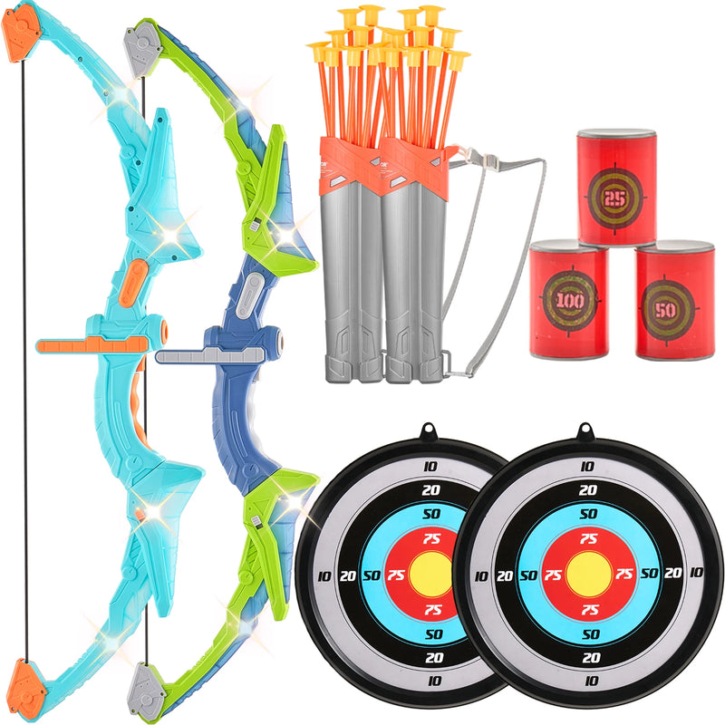 SucceBuy Kids Bow and Arrow Set LED Light Up Archery Toys Set with 10/20 Suction Cup Arrows Target & Quiverfor Kids Ages 4-12