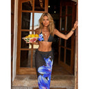 3 Pcs Swimwear Blue Bikini Swimsuit with Skirt Halter Swimwear Women Brazilian Bikini Bathing Suit A Line Skirt Summer Female