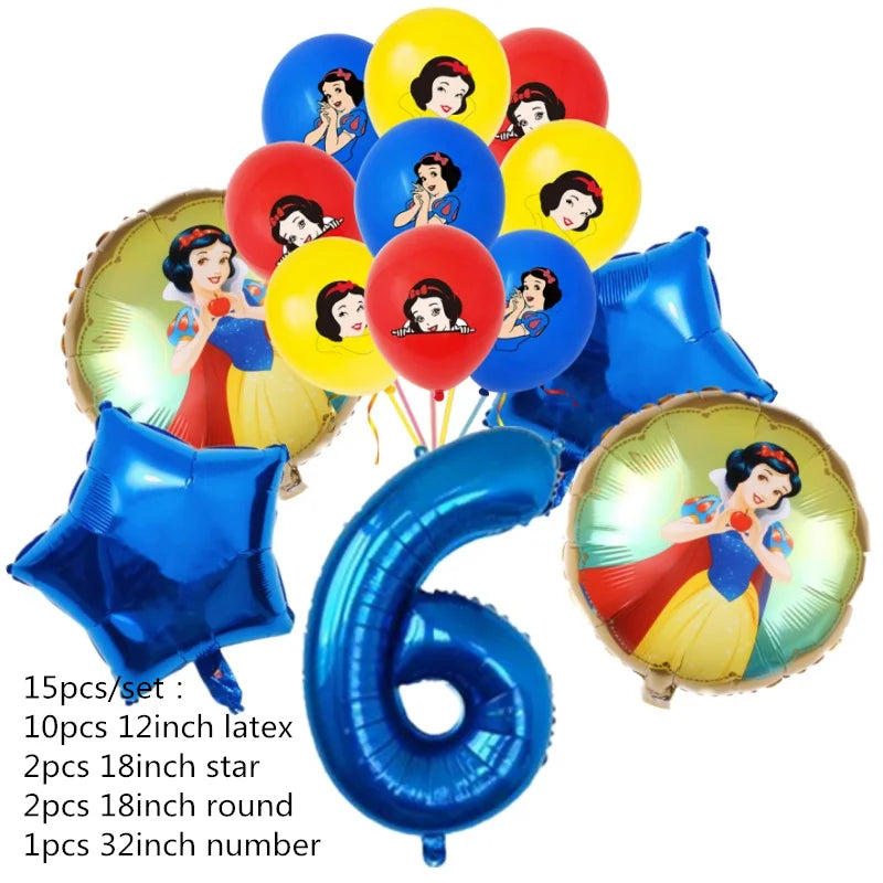 Snow White Birthday Party Set Cup Plate Napkins Tablecloth Cake Topper Balloons Disposable Tableware Baby Shower Supplies