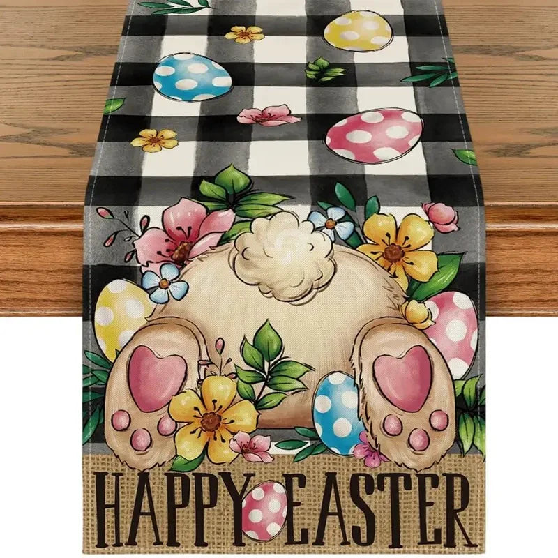 2025 Easter Rabbit Table Runner Linen Bunny Dining Table Cloth Placemat Spring Holiday Happy Easter Decoration For Home Kitchen