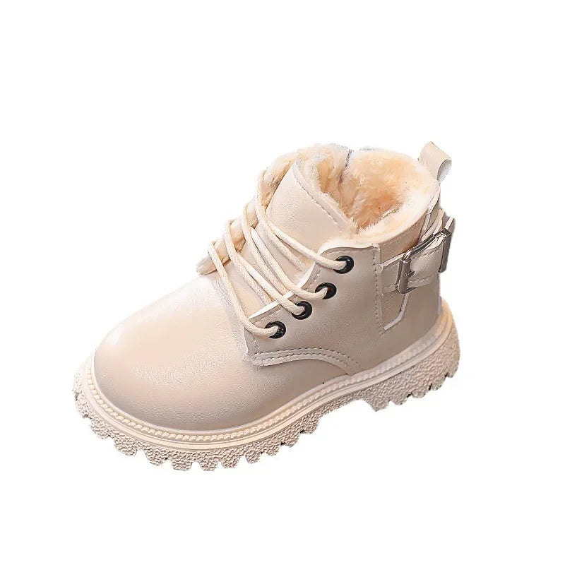 Baby Kids Short Boots Fashion Toddler Girls Booties Kids Snow Boots Winter Plush Children Waterproof Leather Boots