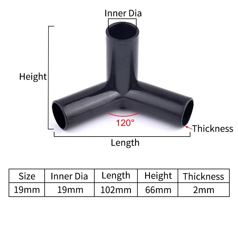 I.D 8/12/16/19mm Black Plastic Pipe Connector DIY Shelf Water Tube Joint Tent Fixed Connector Tee Four Way Elbow Straight Joint