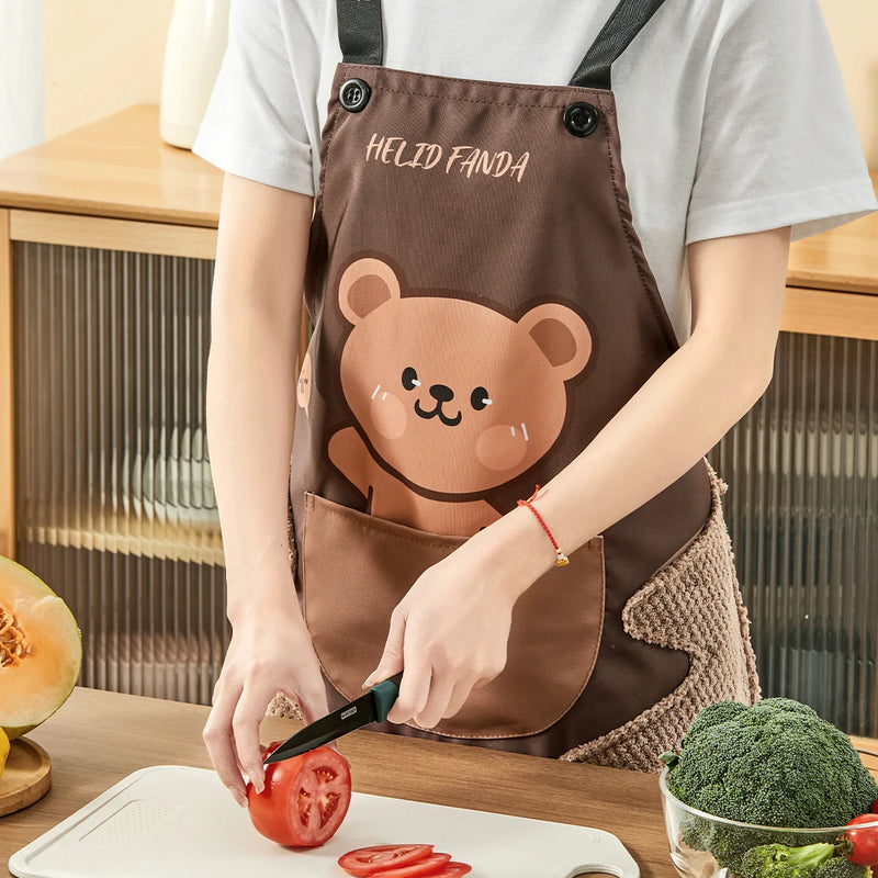 WORTHBUY Cartoon Kitchen Apron With Pocket Waterproof Oilproof Cooking Aprons For Women Men Chef Work Clothes Kitchen Accessorie