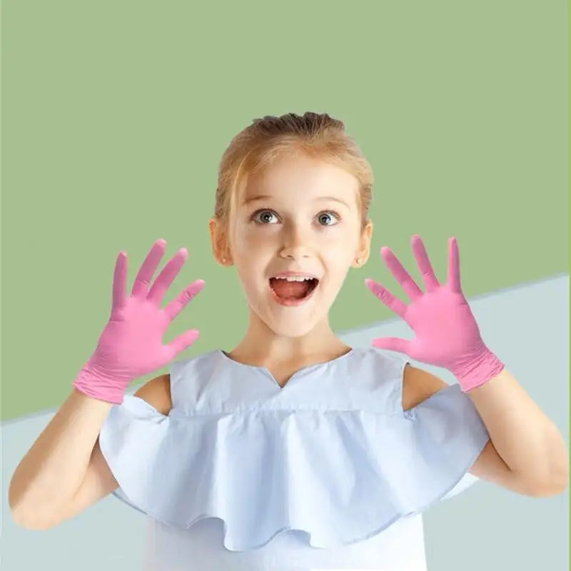 Kids Disposable Nitrile Gloves Children Students 5-15 Years Powder Free Gloves for Crafting Painting Gardening Cleaning­ Gloves