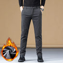 Stretch Fleece Casual Pants Men Korean Thickened Straight Thermal Velvet Pants Male Winter Business Soft Slim Fit Trousers