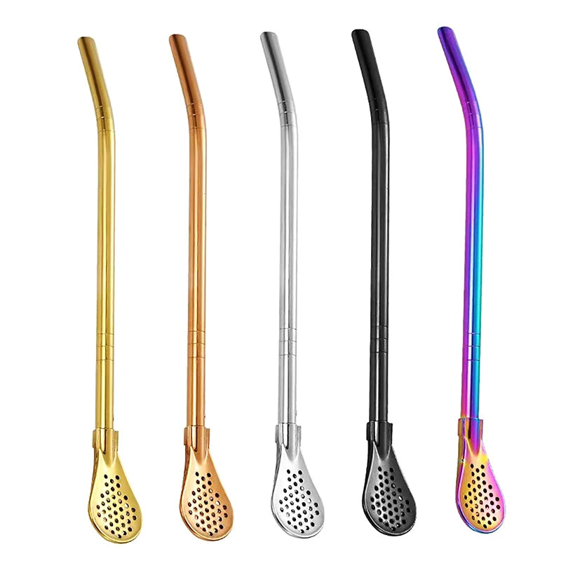 Reusable Straws Metal Stainless Steel Drinking Straw Milk Drinkware Creative Mixing Spoon Milk Tea Coffee Bar Party Accessories