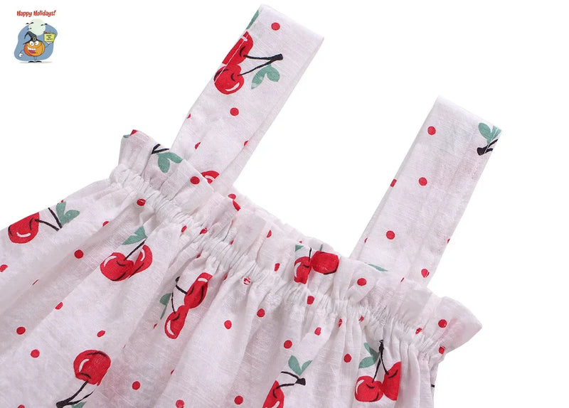 Baby Summer Dress Suit Baby Girl Clothes 0-2 Years Infant Toddler Cherry Sling Dress Bread Pants Two-piece Clothing Set KF1138
