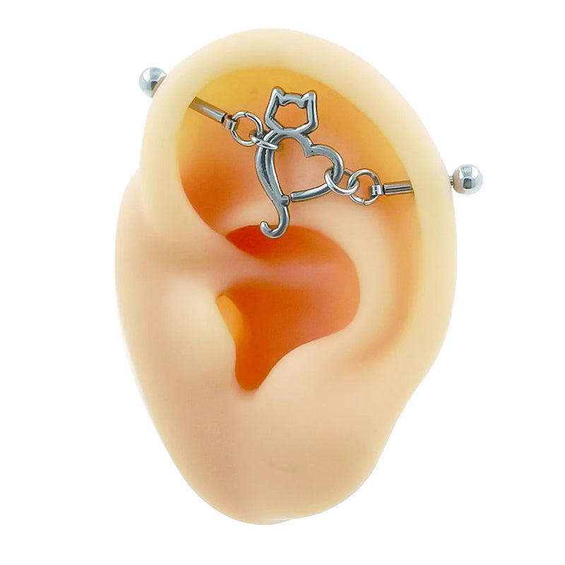 JHJT 14G Heart Industrial Piercing Surgical Steel Industrial Barbell Handcuffs Cat Star Cartilage Earring Body Jewelry