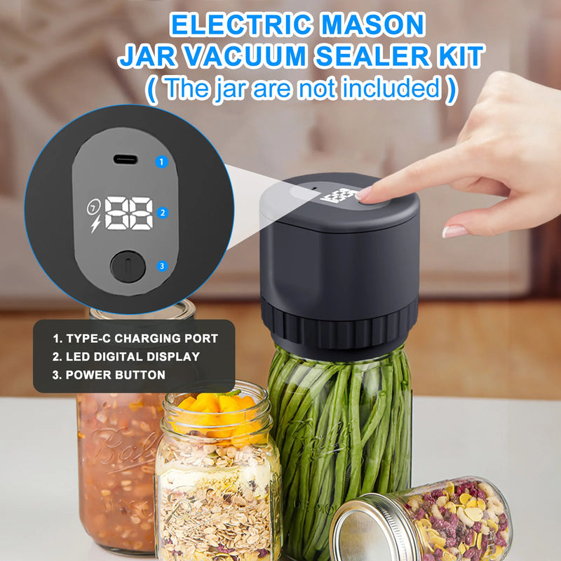 Electric Mason Jar Vacuum Sealer Kit Cordless Automatic Jar Sealer Kit for Food Storage and Fermentation with Mason Jar Lids