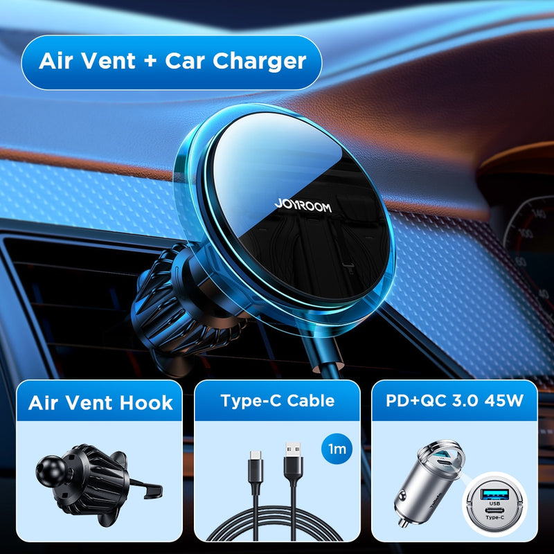 Joyroom Magnetic Car Phone Holder Wireless Charger For iPhone 14 13 12 Pro Max Fast Charging Car Charger Holder With Blue Light