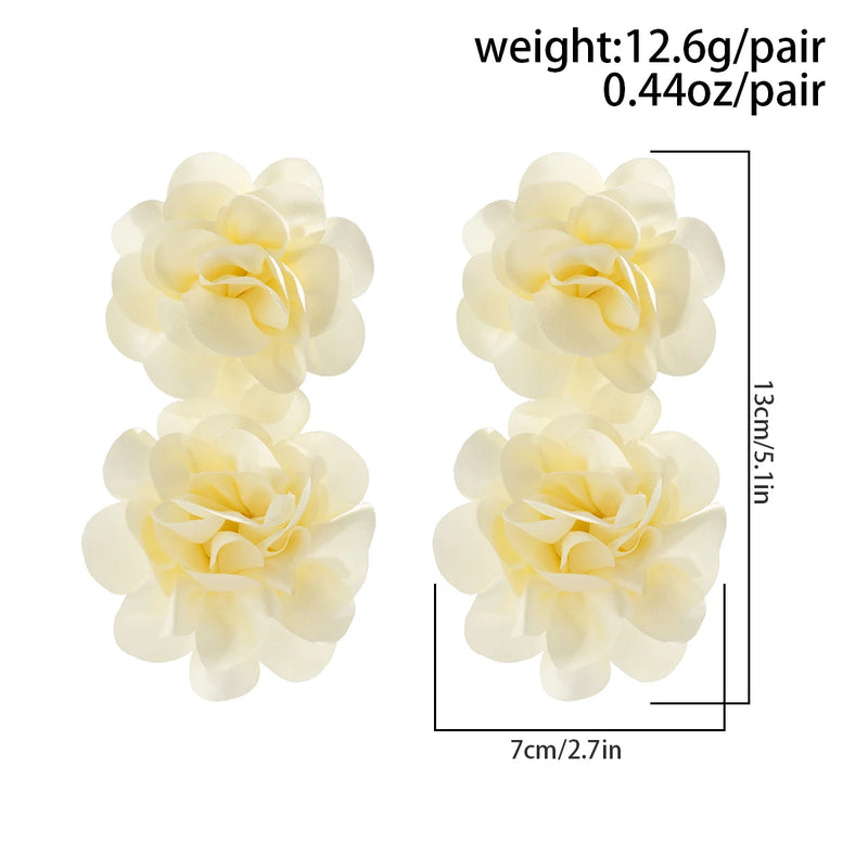 4 Colors Exaggerated Big Fluffy Fabric Flower Petal Drop Earrings for Women 2023 Trending Elegant Earring Wed Bridal Accessories
