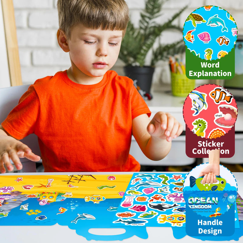 Hot New Children Scene Stickers DIY Hand-on Puzzle Sticker Books Reusable Cartoon Animal Learning Cognition Toys for Kids Gift