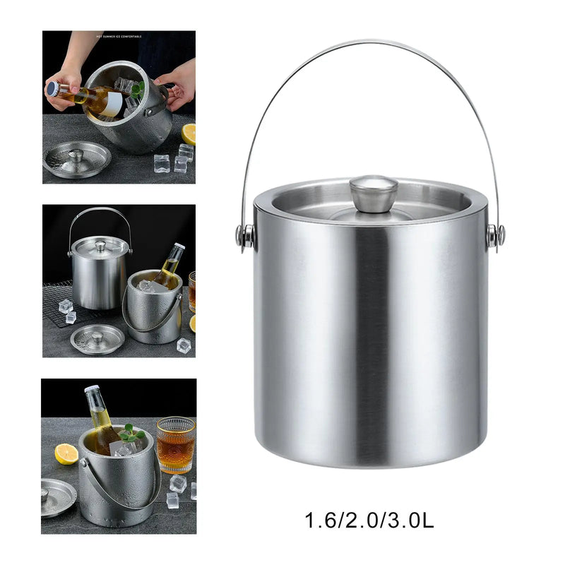 Stainless Steel Ice Bucket Double Walled Beverage Tub Comfortable Carry Handle for Champagne Cocktail Parties Chilling Beer