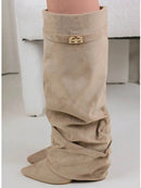 Ladies' Autumn and Winter New Pointed Knee High Women's Boots, Thick High-heeled Long Pants Boots, Fashionable Mid Rise Boots