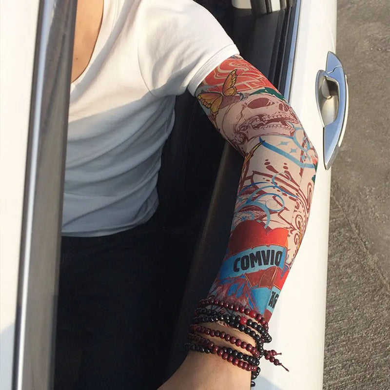New Flower Tattoo Arm Sleeves Seamless Outdoor Riding Sunscreen Arm Sleeves Sun Uv Protection Arm Warmers For Men Women