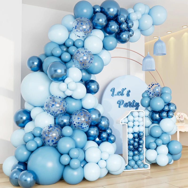 Blue Metallic Balloons Garland Kit Gold Confetti Balloon Arch Birthday Party Decoration Kids Wedding Birthday Baby Shower Boy