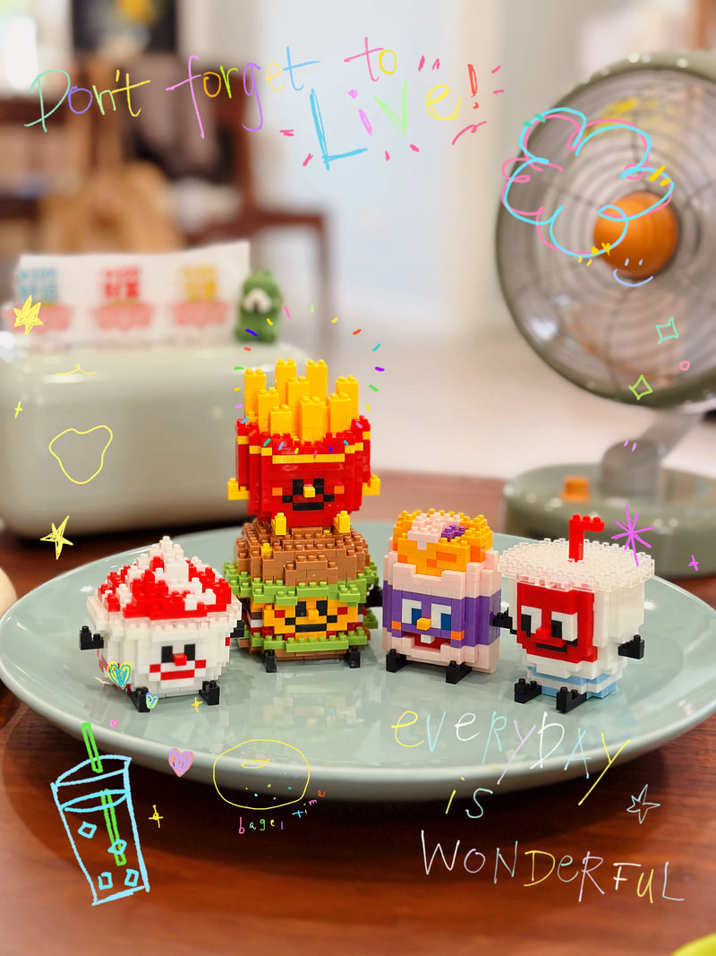 Food Building blocks Mini brick toy Fruit Burger Fries Avocado bread pineapple sandwich Milk drink Jigsaw Puzzle children's gift