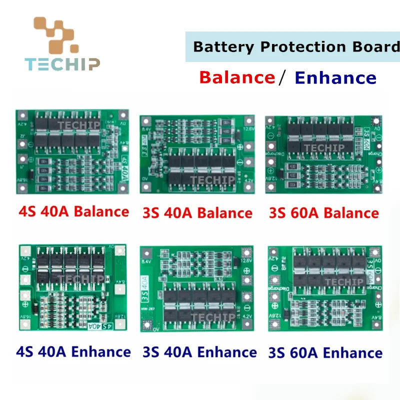 3S/4S 40A 60A Li-ion Battery Charger Protection Board 18650 BMS For Drill Motor 11.1V 12.6V/14.8V 16.8V Enhance/Balance