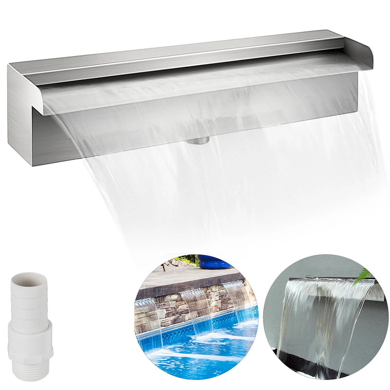 SucceBuy Waterfall Pool Fountain Stainless Steel Pipe Connector Spillway Garden Outdoor Pond Rectangular Swimming Pool Fountain
