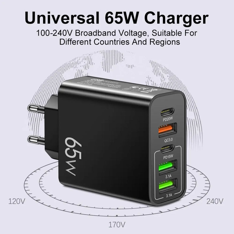Quick Charge 3.0 20W PD 3.1A USB Type C Charger 5 Port Phone Charger Adapter For iPhone 11 13 14 Pro Max Samsung Xiaomi Huawei