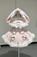 The Rabbit Hour | Lolita Two-Piece Slip Dress and Furry Hooded Cape Set
