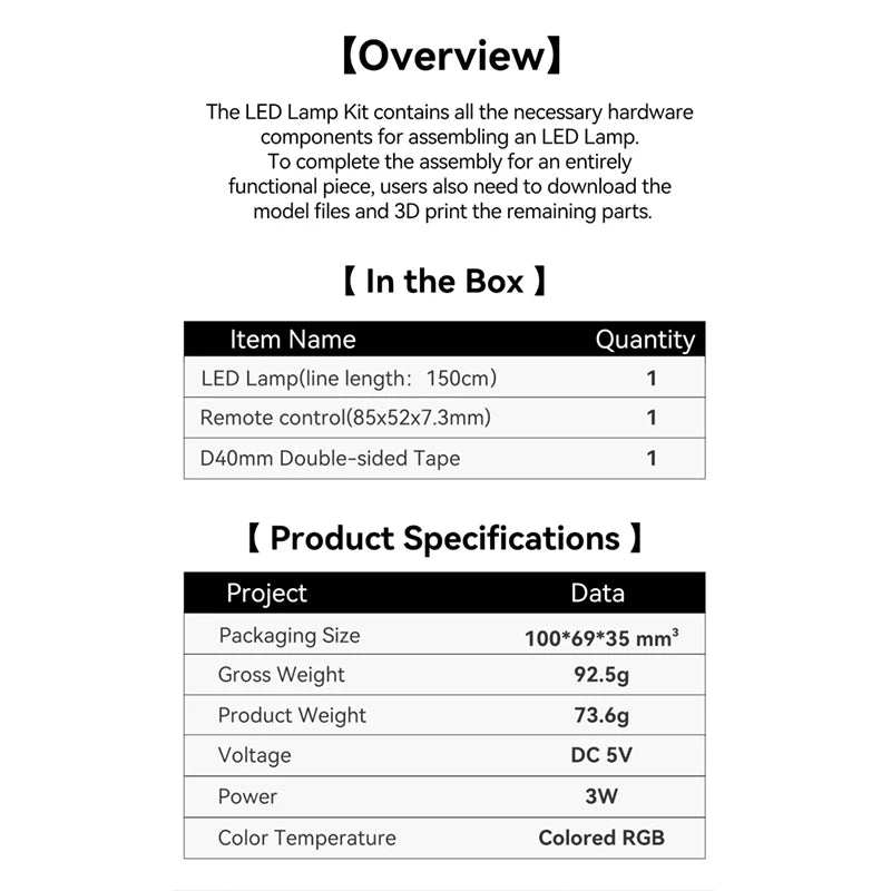 3D Printer Hardware Bambulab Light Kit Led Light Parts Model 3d Printing Parts For Bambu Lab X1C/X1E/X1/P1P/P1S Led Lamp Kit 001