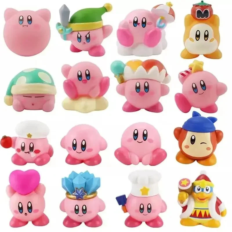 8pcs Anime Games Kirby Action Figures Toys Pink Cartoon Kawaii Kirby PVC Cute Figure Action Toy Christmas Gift for Children