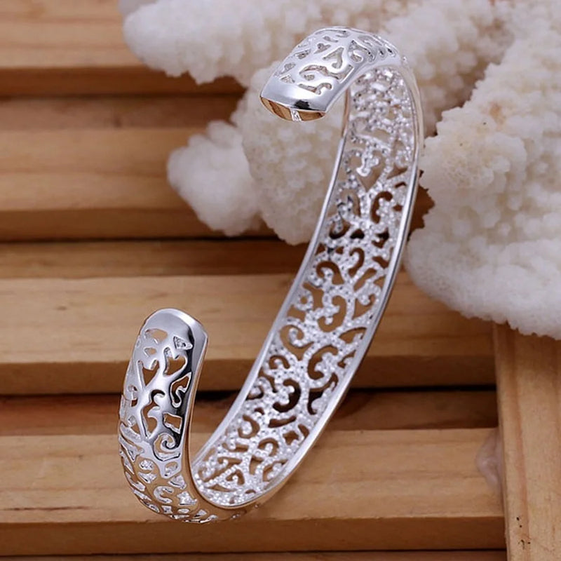 925 Sterling Silver open bangle bracelet for women lady girl cute favorite gift retro charm exquisite circular fashion  jewelry