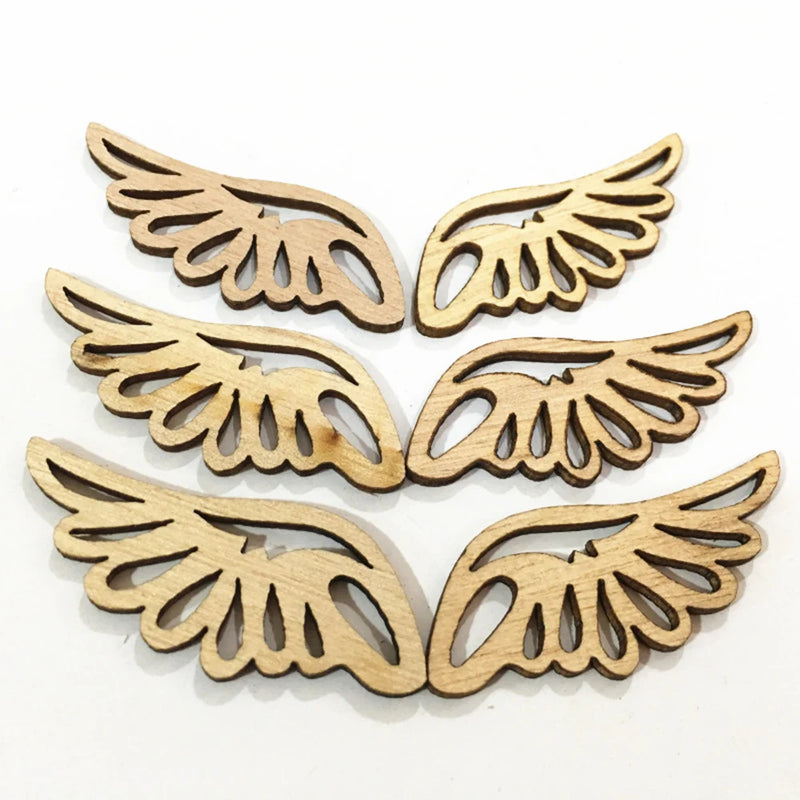 10Pcs Wooden Decor Angel Wings Hollow-Out Wood Chips Wing Patchs Diy Crafts Scrapbook Hand Made Decoration Accessories