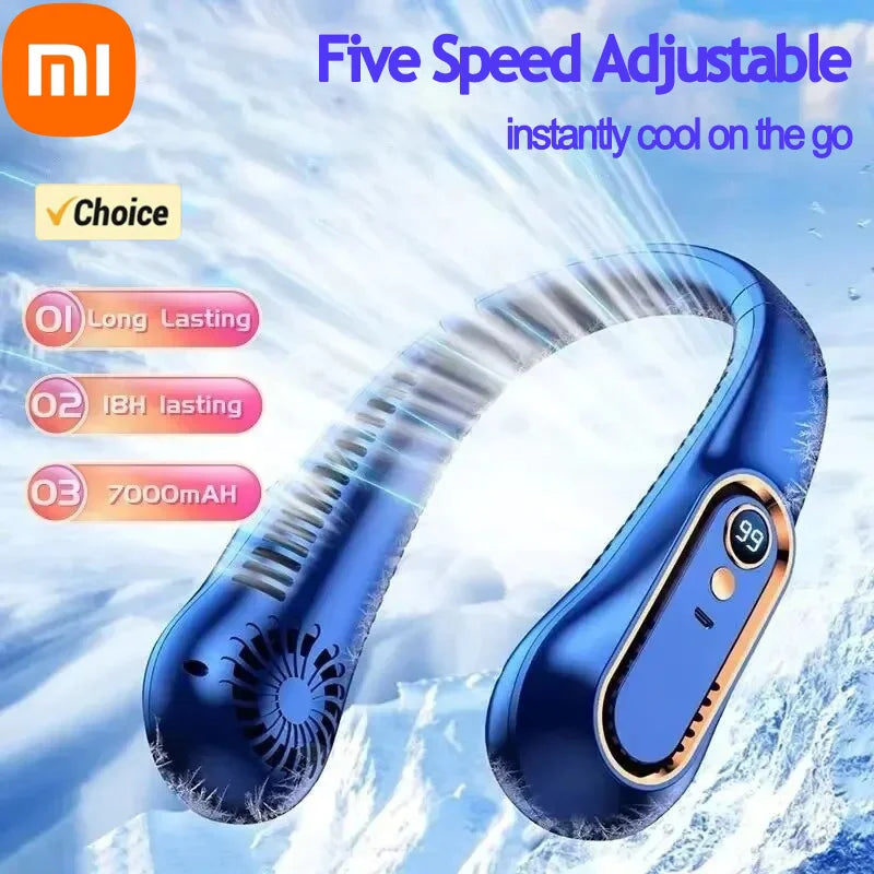 Xiaomi Mini Neck Fan High Power Digital Display Rechargeable Portable Silent Air Cooler Sports Electric Fan  Summer Air Cooler