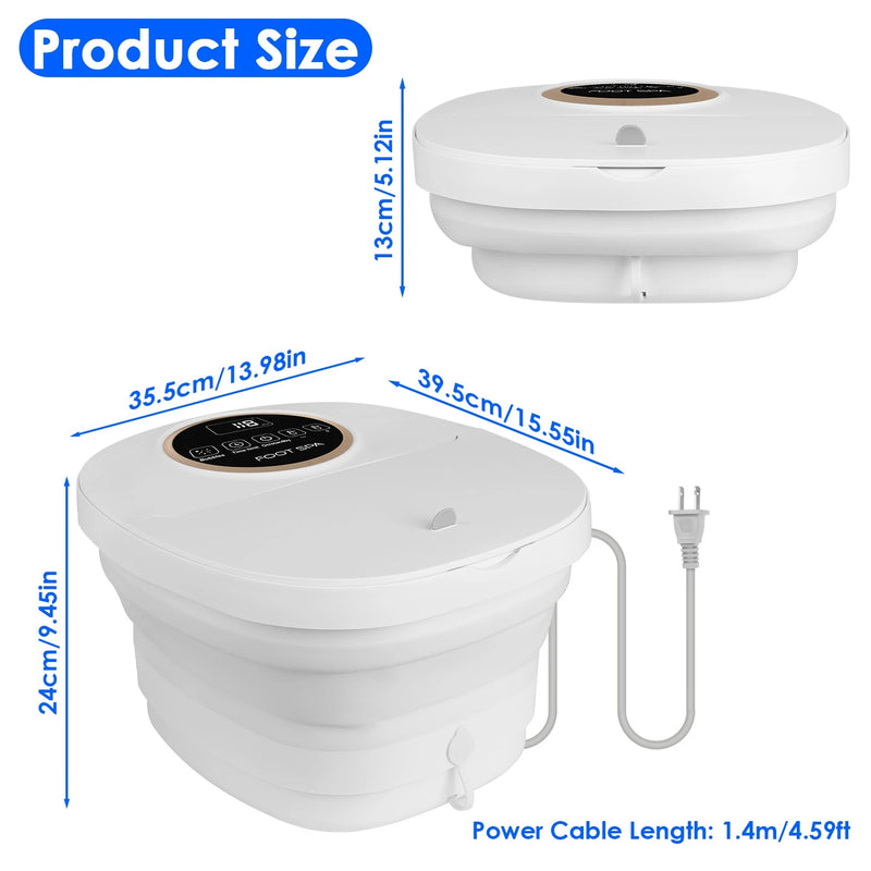 Collapsible Foot Spa Massager Electric Foldable Foot Soaker Tub with Remote Control 24 Heating Levels 6 Massage Rollers Surfing