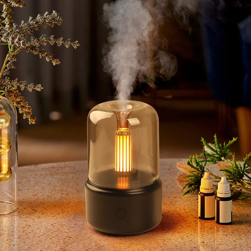 Simulation Flame Diffuser USB Essential Oil Aromatherapy Office Home Flame Humidifier Aroma Diffuser With Warm LED Candle Lamp