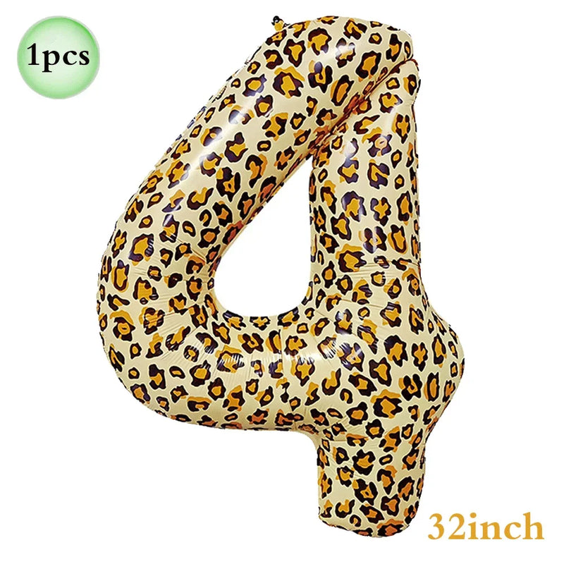 Jungle Safari Birthday 32Inch 1-9 Numbers Leopard Foil Balloon Land Animal Tiger Zebra Giraffe Disposable Tableware Party Decors