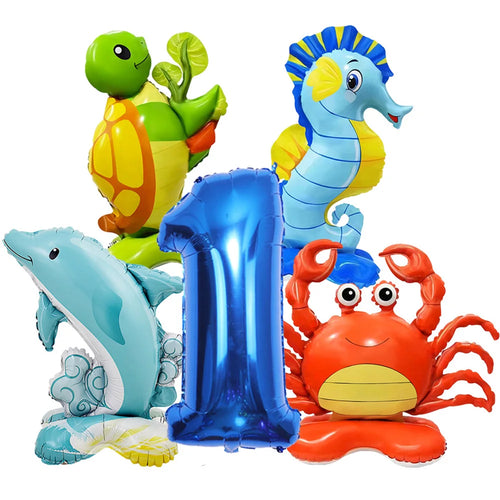 5pcs Cute Sea Animal Balloons Include Crab Seahorse Dolphin Turtle Shape Balloon Under The Sea Party Decors for 1st Birthday