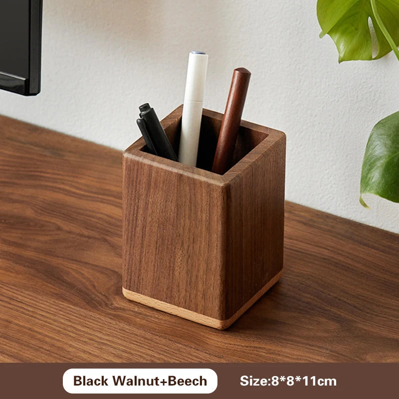 Office Home Desktop Organizer Black Walnut Ebony Wooden Storage Box Multi Compartment Remote Control Stationeries Pen Holder